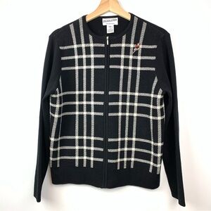 Pendleton Cardigan Merino Wool Full Zip Long Sleeve Black White Checkered Medium